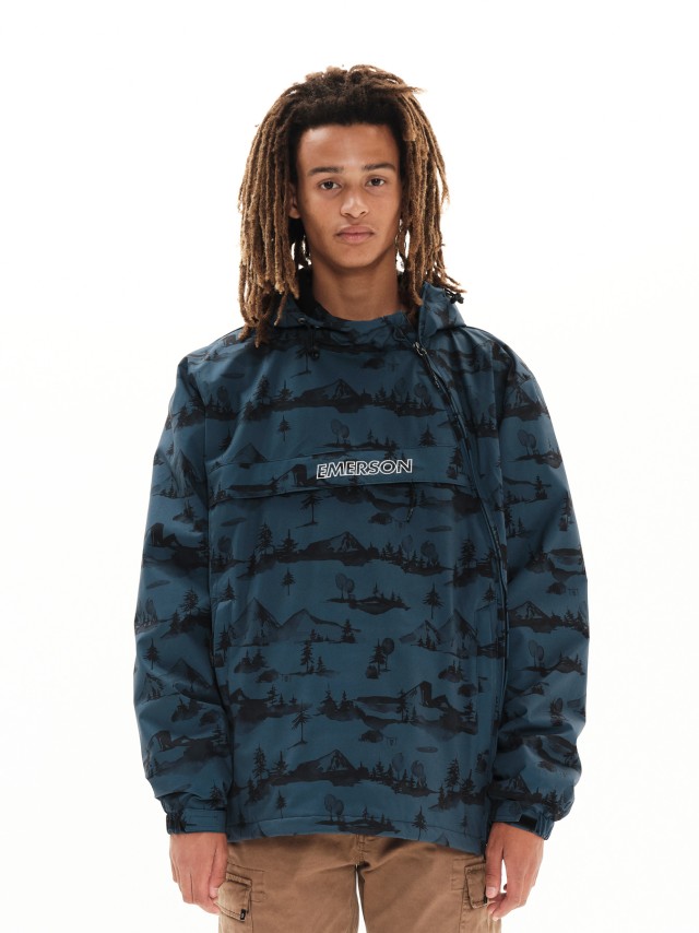 Emerson Mens Pullover Jacket With Hood Ανδρικό Μπουφάν Μπλέ Printed