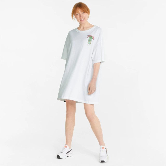 Puma Downtown Graphic Tee Dress Γυναικειο Φορεμα Λευκο