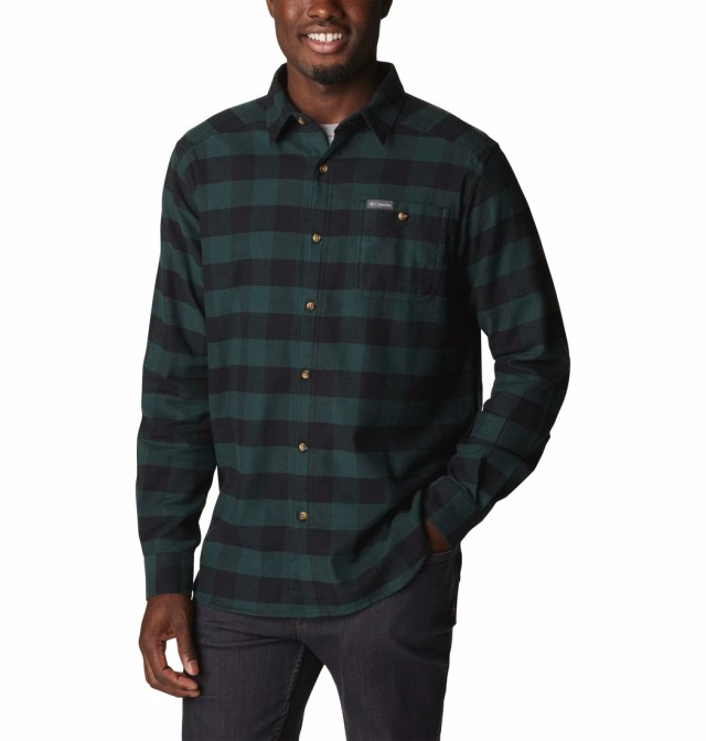 Columbia Cornell Woods Flannel Long Sleeve Shirt Ανδρικο Πουκαμισο Καρο Πρασινο Μαυρο