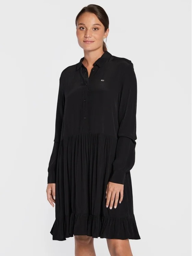 Tommy Hilfiger Tjw Tiered Shirt Dress Γυναικειο Φορεμα Μαυρο