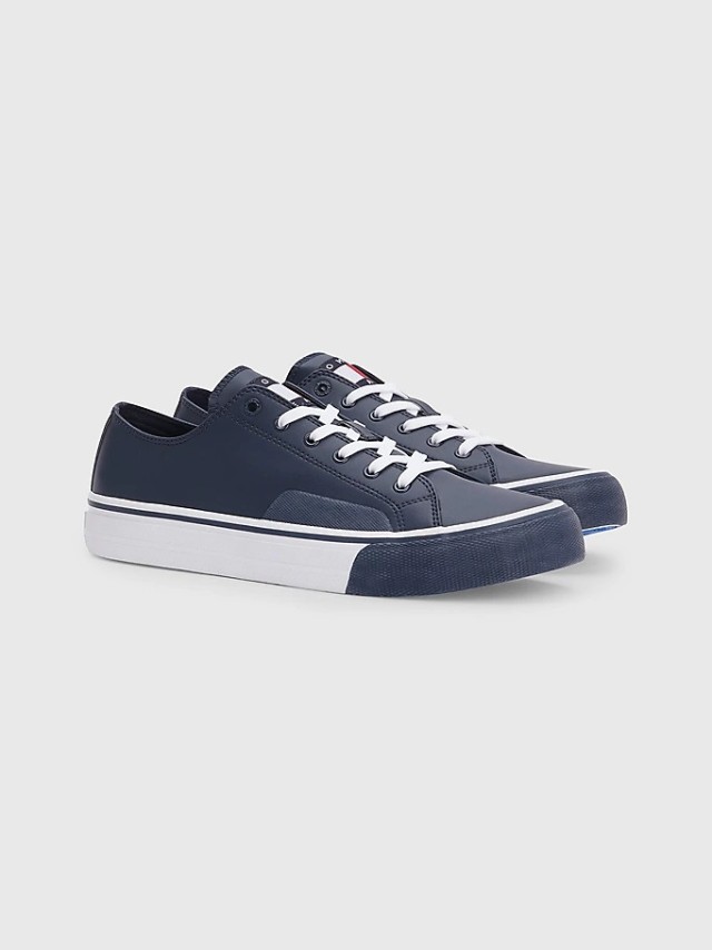 Tommy Hilfiger Jeans Mens Leather Vulc Ανδρικά Sneakers Μπλε