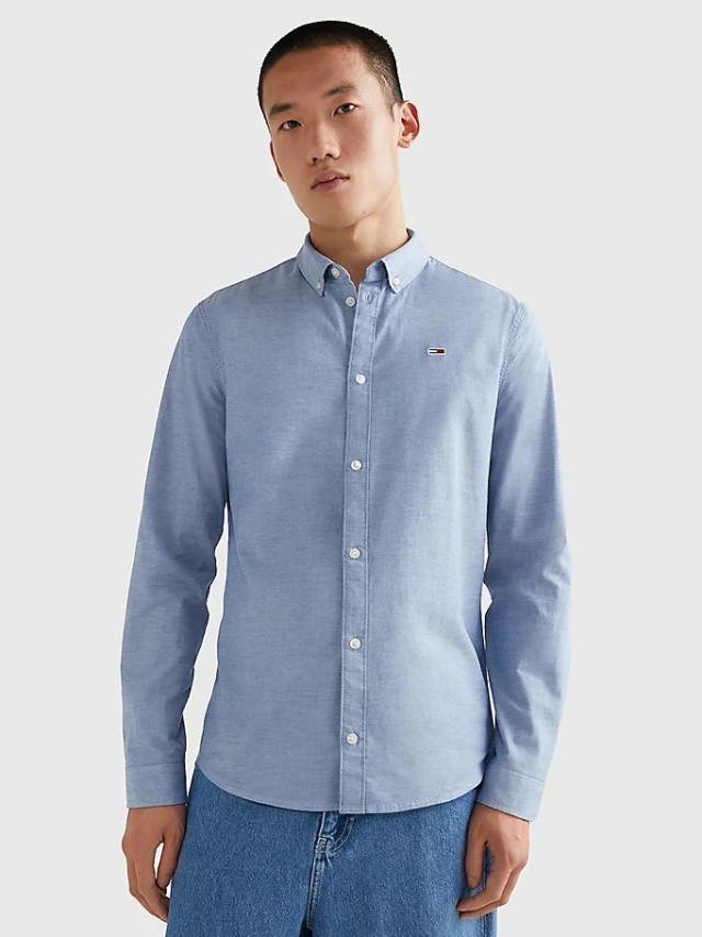 Tommy Hilfiger Tjm Slim Stretch Oxford Shirt Ανδρικό Πουκάμισο Μπλε-Γκρι