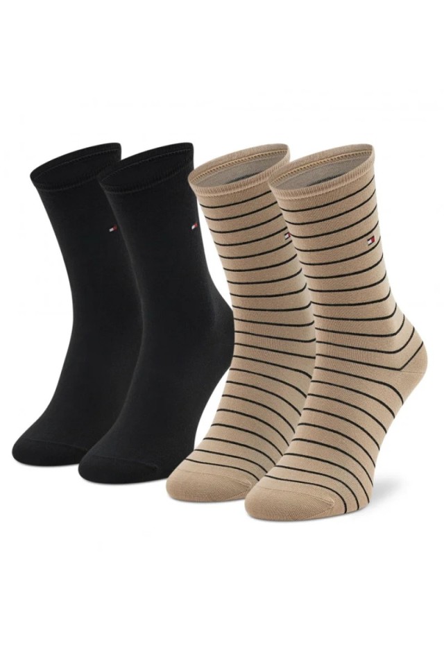 Tommy Hilfiger Th Women Sock 2P Small Stripe Γυναικειεσ Καλτσεσ Μπεζ+Mayρεσ
