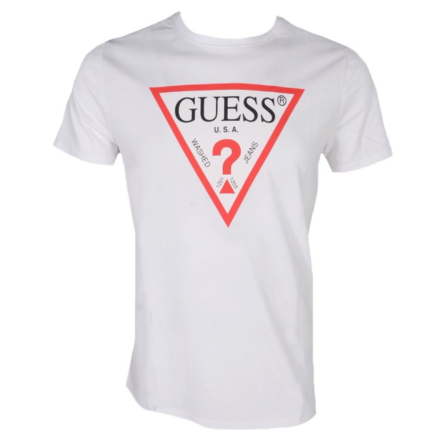 Guess Cn Ss Original Logo - Organic Stream Jersey 180 Ανδρικη Μπλουζα Λευκη Slim Fit
