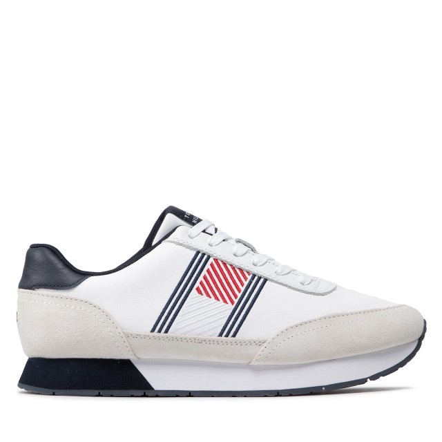Tommy Hilfiger Essential Runner Flag Leather Ανδρικα Sneakers Λευκα